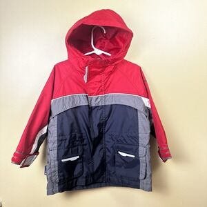 London Fog Boys ‎ Double Zip Close With Cover Hooded Jacket Red Navy Size 4T